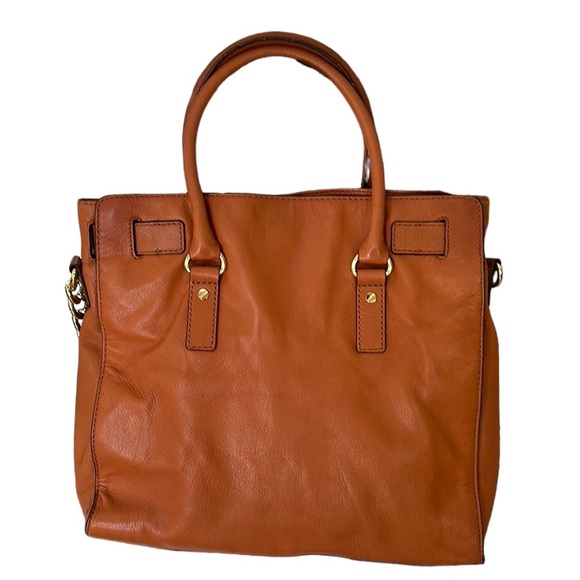 Michael Kors Hamilton Brown Tan Leather Gold Chain Strap Tote Shoulder Bag - Picture 8 of 15